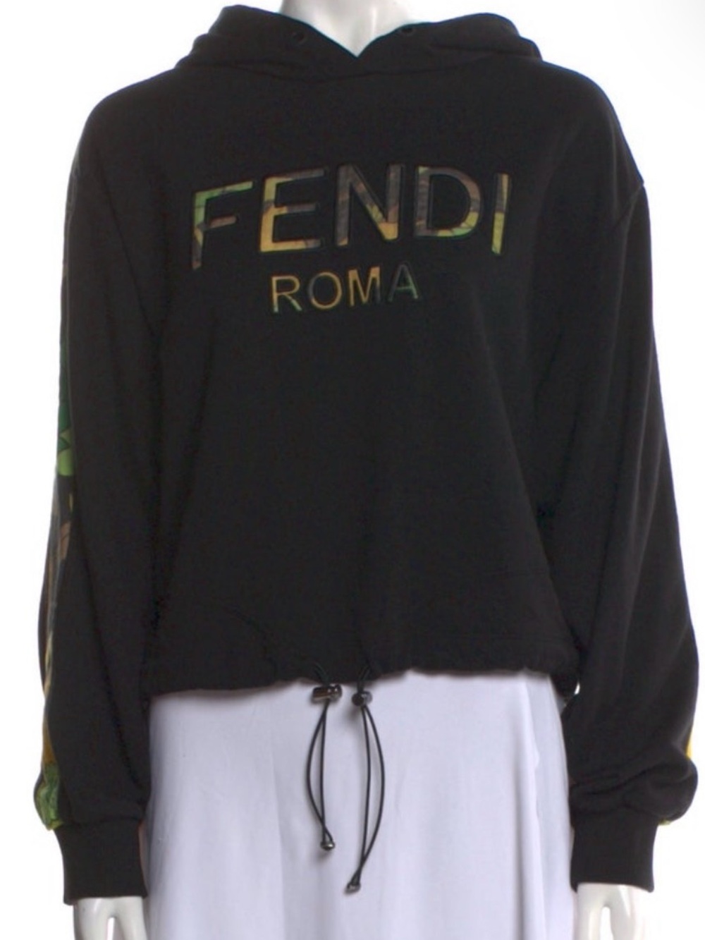 Fendi Black Hoodie with Multicolor FENDI ROMA Logo